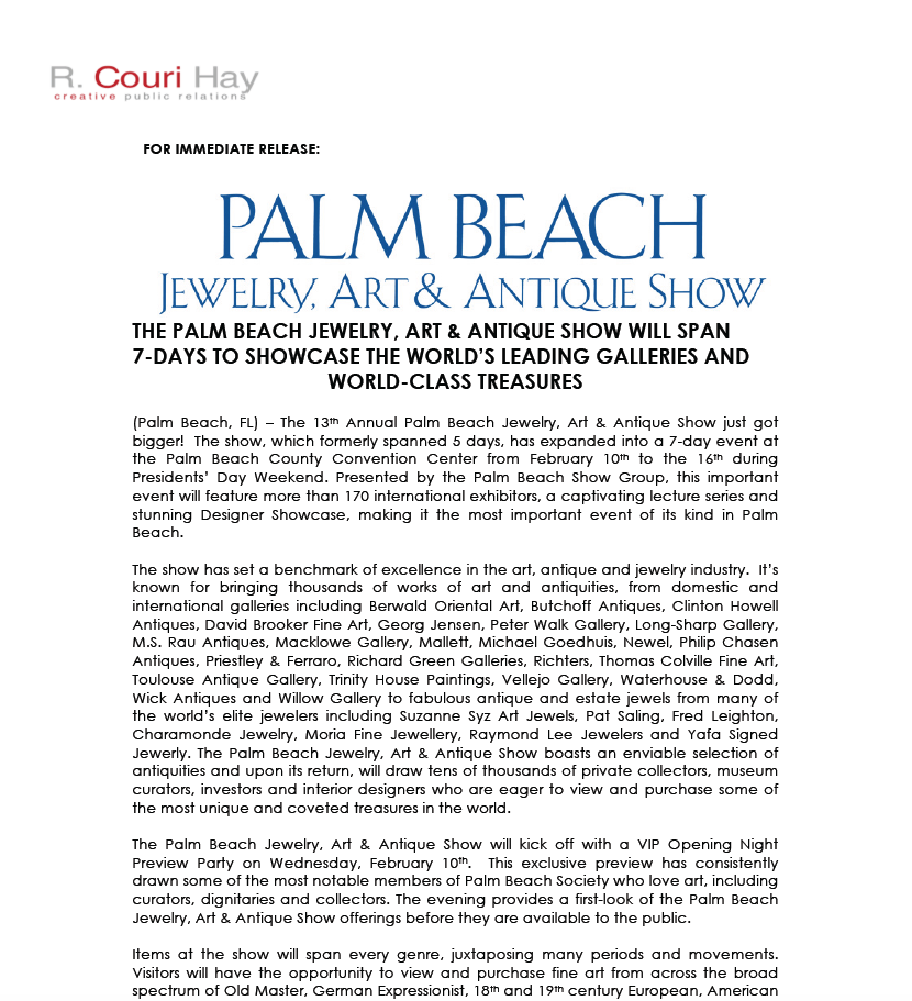 The Palm Beach Jewelry Art Antique Show Will Span 7 Days